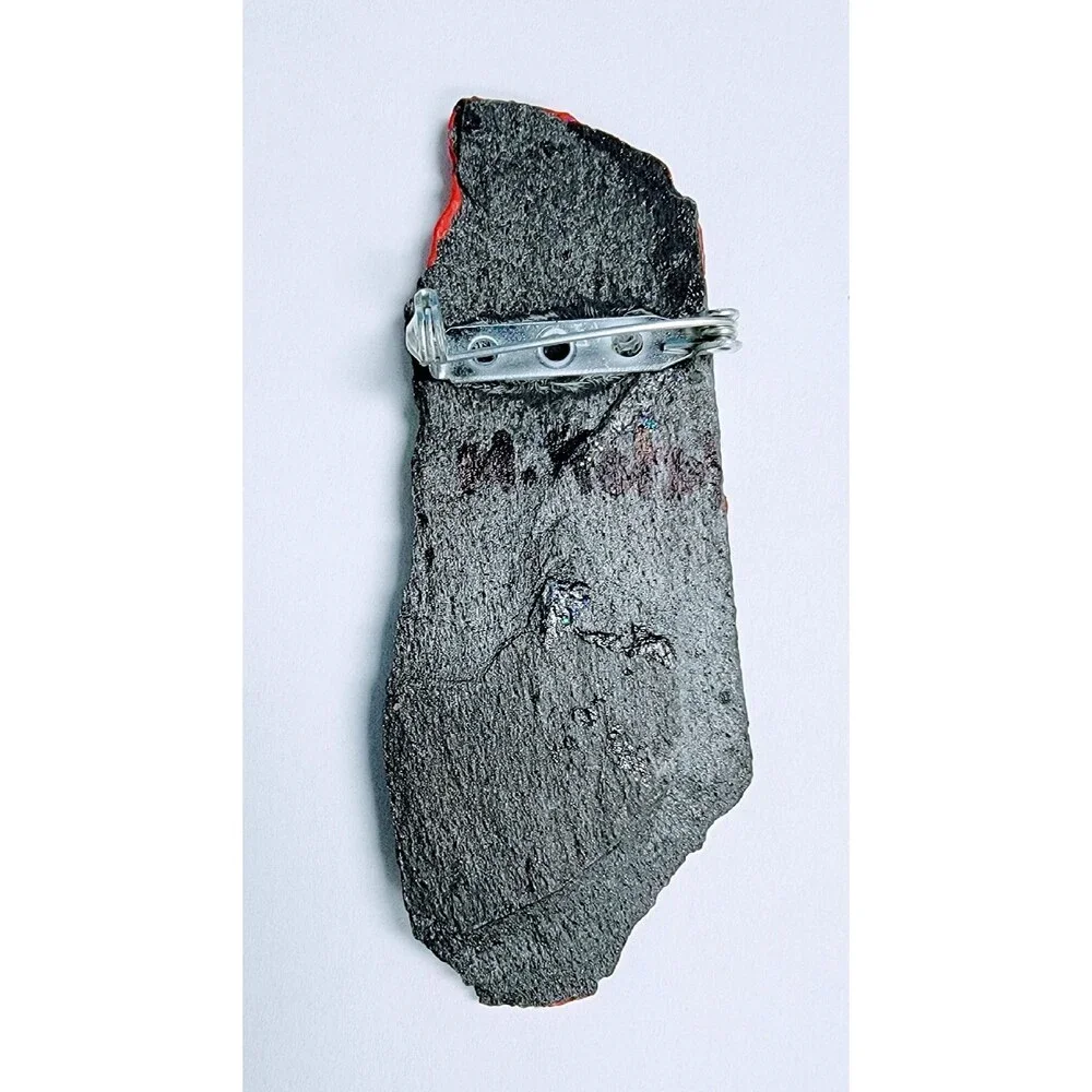 Santa Claus Brooch Pin Signed Folk Art Christmas Artisan Slate